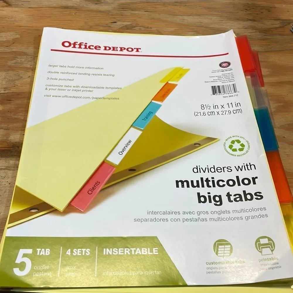 NWOT Office Depot dividers with multicolor big tabs. There are 17 dividers
